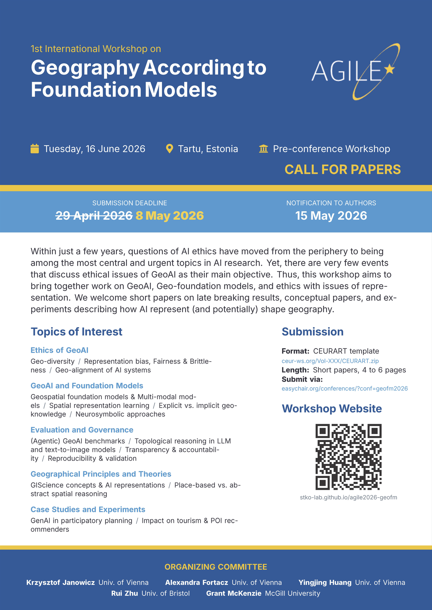 AGILE 2026 GeoFM Workshop Deadline Extended Poster